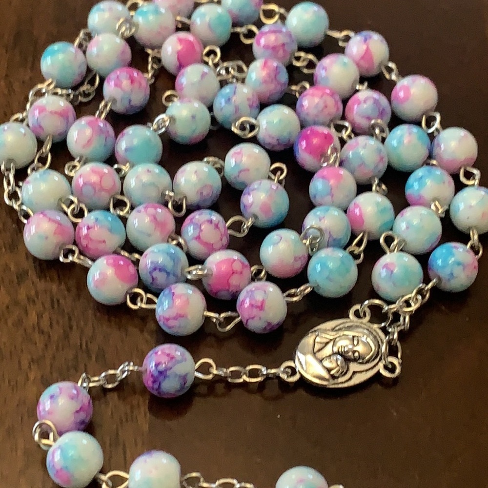 Multicolored 8mm Beaded Rosary Necklace - Picture 9 of 9